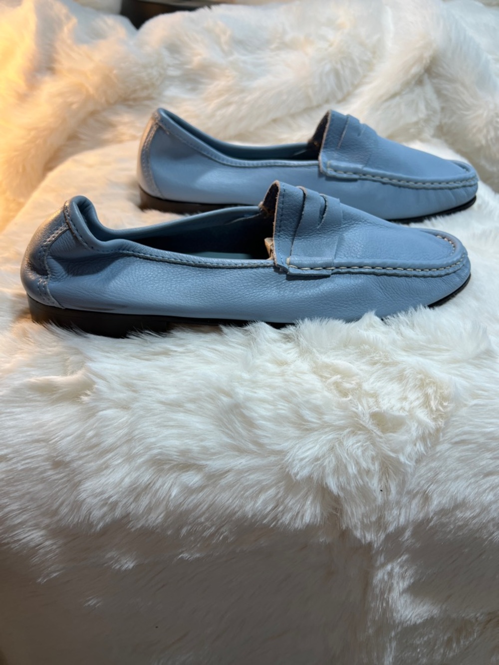 Italian Leather Penny Loafers in Light Blue - Picture 4 of 11
